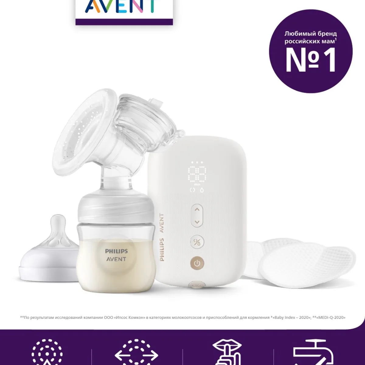 Беспроводной электронный молокоотсос с бутылочкой и соской Philips Avent SCF392/11 в роддом, портативный, двухфазный, изображение 1